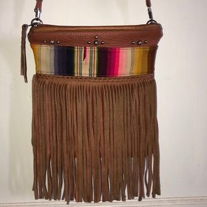 Serape leather fringe purse